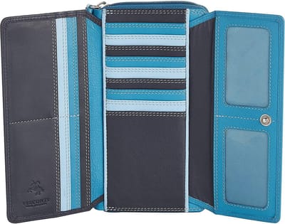 Visconti Leren Portemonnee - Rainbow Collectie - RFID - 17 Pasjes - Leer - Blauw-Multi (RB78 BE)