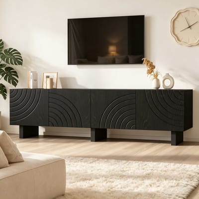 MIVRAY Tv Meubel - Modern Lowboard Met 4 Deuren En Opbergruimte - Voor Woonkamer En Grote Televisie - Spaanplaat - 180x40x55 Cm