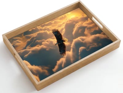 Dienblad hout 50x35 cm - Schootdienblad - Adelaar - Wolken - Zon - Borrelplank rechthoek - Plateau dienbladen