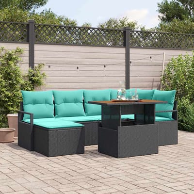 vidaXL - Tuinbank - Set - 7 - st - Zwart - en - Teal - poly - rattan