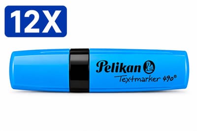 Pelikan 490 Markeerstift Blauw - Set van 12 Stuks - Fluorescerende Highlighter Textmarker met Wigvormige Punt - Snel Drogend voor School Kantoor en Studie