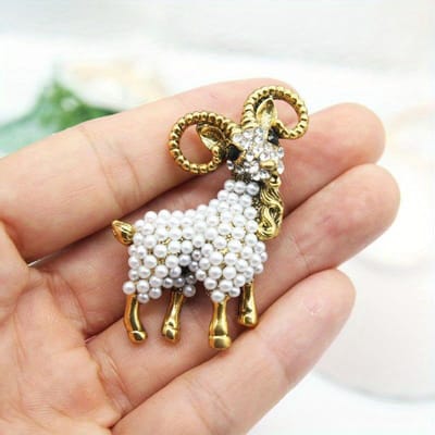 Vintage Schaap Parel Broche Exquisite Schattig Dier Serie Casual Feestjurk Pak Kleding Accessoires Speld beige