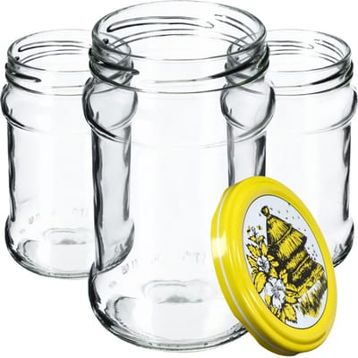 KADAX Kleine inmaakpotten, 315 ml, diameter 66 mm, potten voor honing, jampotten met deksel, luchtdichte, ronde potten (10 stuks, bijenkorf)