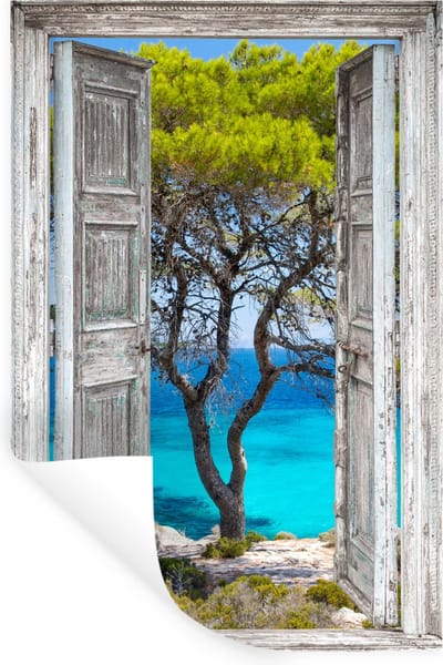 Muurstickers - Sticker Folie - Boom - Tropisch - Zee - Doorkijk - Strand - 20x30 cm - Plakfolie - Muurstickers Kinderkamer - Zelfklevend Behang - Zelfklevend behangpapier - Stickerfolie