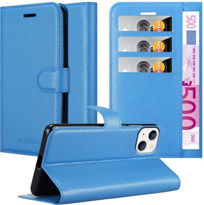 Cadorabo Hoesje geschikt voor Apple iPhone 14 in PASTEL BLAUW - Beschermhoes met magnetische sluiting, standfunctie en kaartvakje Book Case Cover Etui