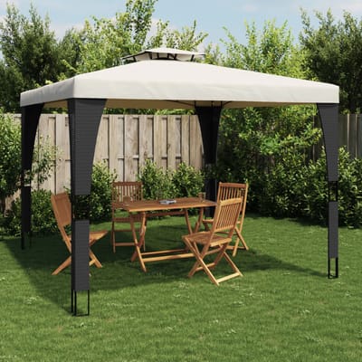 vidaXL - Prieel - met - dubbel - dak - 2,98x2,98 - m - staal - crèmekleurig