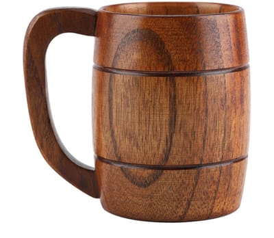 Dailygoods- Bierbeker Hout Grote Capaciteit 550 ml - Retro Drinkbeker - Houten Bierpul - Handvat - Natuurlijke Thee/Water - Klassiek Ontwerp