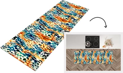 Keukenloper - Loper keuken - Oranje - Blauw - Dierenprint - Patronen - 150x50 cm - Keukenloper vinyl
