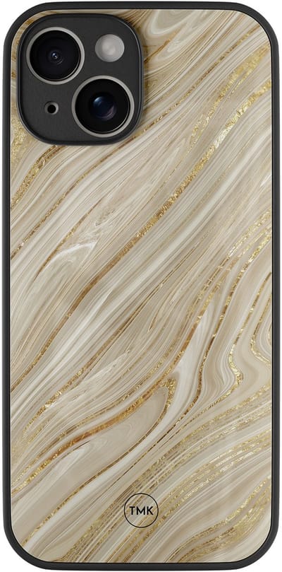 Hoesje geschikt voor Apple iPhone 14 - Golden marble - Goud - TPU luxe case (glossy toplaag) - Marmer - Hardcase backcover zwart