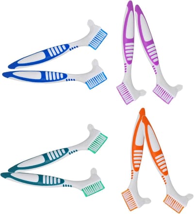 Dubbelzijdige Tandenborstels - Prothese Borstels - Gebitsreiniging - Dubbele Hoekige Koppen - 8 Stuks - Diverse Kleuren