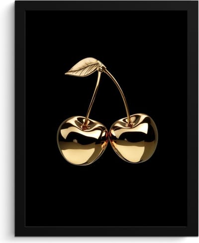 Fotolijst inclusief poster - Posterlijst 30x40 cm - Posters - Kersen - Zwart - Goud - Chrome - Foto in lijst - Keuken decoratie muur - Wanddecoratie accessoires - Muurdecoratie - Schilderijen