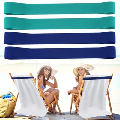 Set van 4 rekbare handdoekklemmen met elastische clips voor strandstoel, strandlakenhouder, winddicht, blauw en groen
