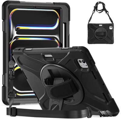 Coverup Tablethoes geschikt voor iPad Pro 11 (2024/2025) Hoesje - Heavy Duty Case met Schouderstrap - Zwart