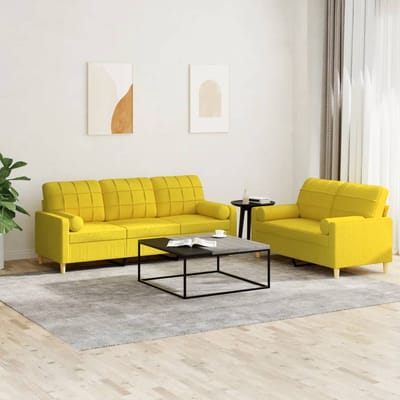 vidaXL - 2-delige - Loungeset - met - kussens - stof - lichtgeel