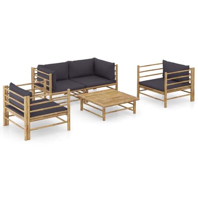 vidaXL - 5-delige - Loungeset - met - donkergrijze - kussens - bamboe