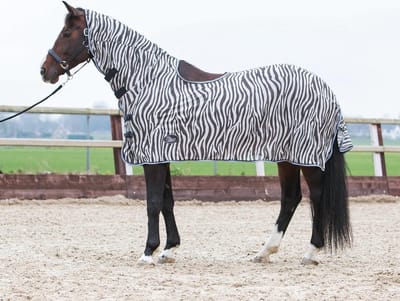 Harry's Horse Vliegendeken mesh, hals en zadeluitsparing, zebra gray 115cm