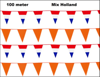 100 meter Vlaggenlijn Mix Holland - 10x vlaggenlijn mix Holland en oranje 10 meter - Koningsdag WK 2026 Festival verjaardag thema feest