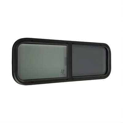 Caravanraam – Voor Camper & Caravan – Schuifraam Rechthoekig, Zijraam met Scharnier, Tempered Glas en Insectenbescherming – 900×300 mm – Zwart