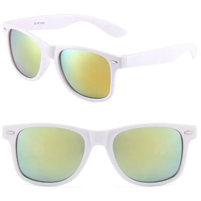 Fako Sunglasses® - Witte Zonnebril Met Groene Spiegelglazen - Heren Zonnebril - Dames Zonnebril - Classic - UV400 - Wit Frame - Groen Spiegel