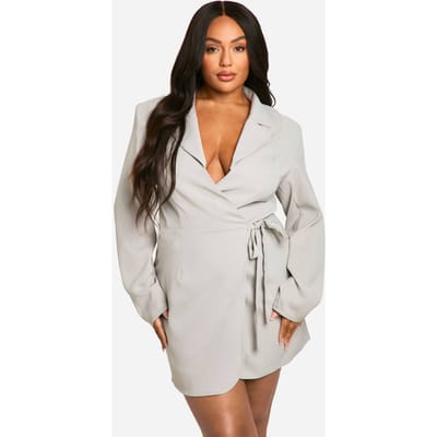 boohoo Dames Plus Geweven Op Maat Gemaakte Wikkeljurk | Grey | Maat: 28