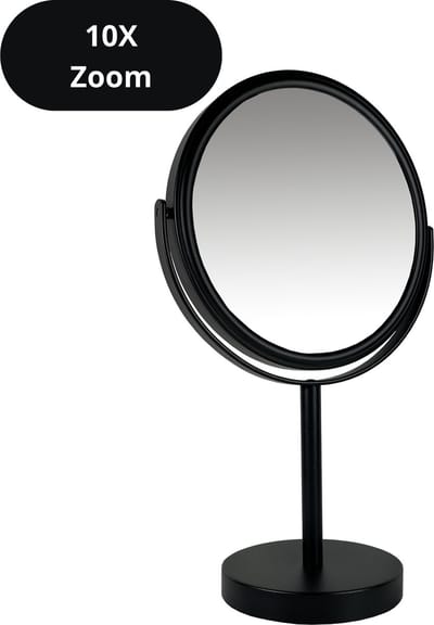 Metalen make-up spiegel mat zwart- 10x vergroting 18cmØ- 3 kleuren - 3 vergrotingen scheerspiegel - cosmeticaspiegel - schoonheidsspiegel - badkamer spiegel - makeup - make up