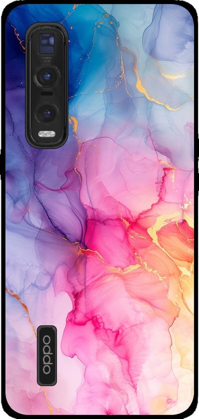 Smartphonica Telefoonhoesje Geschikt voor Oppo Find X2 Pro met marmer opdruk - TPU backcover case marble design - Regenboog geschikt voor Oppo Find X2 Pro