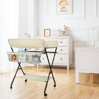 Opvouwbare Luiertafel - Baby Verzorgingstafel - Luier Verschonen - Inclusief Meetlint - 80 x 66 x 98 cm - Beige Giraf
