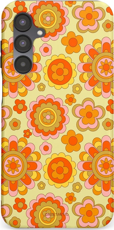 Casetastic Hoesje Geschikt voor Samsung A16 - Stijlvolle Beschermende Duo-layer Case - Retro Oranje Bloemen
