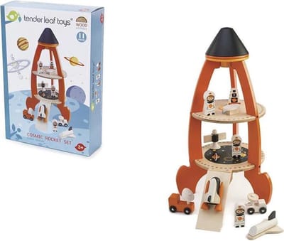 TENDER LEAF Transport - Cosmic Rocket Set - 38,5X27X48Cm - Hout - 3 Jaar