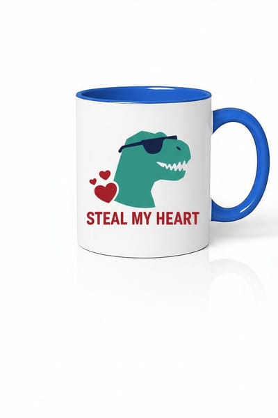 Mok Dinosaurus 'Steal My Heart' - Coole T-Rex met Zonnebril & Blauwe Accent | Romantisch Cadeau