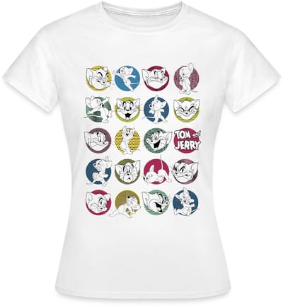 Tom And Jerry Iconische Uitdrukkingen Met Logo T-Shirt Dames