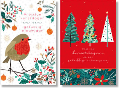 MGPcards - 2 doosjes à 10 Luxe dubbele wenskaarten - Kerst/Nieuwjaar - Foliebewerking - Witte envelop - 10.5 x 16 cm - 2 Motieven per doosje