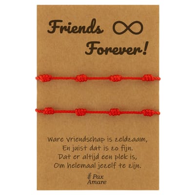 Vriendschapsarmbandjes voor 2 " Friends Forever ∞" - Red String of Faith - BFF Armbandjes met Persoonlijk Cadeau Kaartje - Rood - Elastisch Verstelbaar - Pax Amare