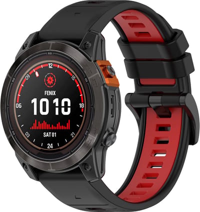 Strap-it siliconen sport bandje geschikt voor Garmin Fenix 5 - Plus / Fenix 6 - Pro / Fenix 7 (Pro - Sapphie - Solar) / Fenix 8 - 47mm / Quatix 5-6-7 / Epix Gen 2 - 47mm / Forerunner 935 / 945 / 955 / 965 - 22mm quickfit band - zwart/rood