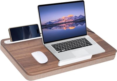 Schootbureau Hout - Laptop Tafel - Comfortabel Werken - Extra Groot Platform - 61 cm Breed - Walnoot