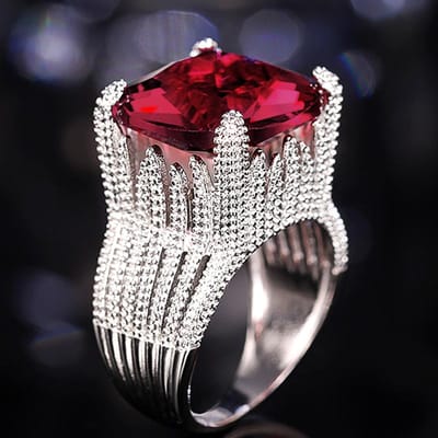 Huitan Geometrische Rode Zirkonia Luxe Ringen voor Vrouwen Bruiloft Nobele Vrouwelijke Accessoires Fancy Cadeau Moderne Trendy Sieraden 6 white