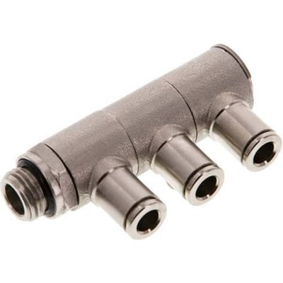 6mm x G1/4'' 3-way Manifold Messing Insteekfitting Buitendraad Draaibaar NBR