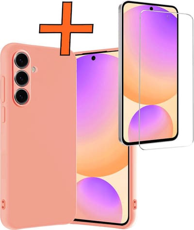 Hoes - Met Screenprotector - Geschikt voor Samsung Galaxy S24 FE - Sterk & Shockproof - Back Cover - Siliconen Case - Telefoon Hoes - Perzik