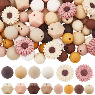 Siliconen kralen met gat herfst bruine bloem focale rubberen kubus ronde zeshoek losse spacer kraal voor het maken van sieraden St