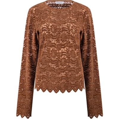 NUKUS Wies Top Lace Tops & T-shirts Dames - Shirt - Bruin - Maat S
