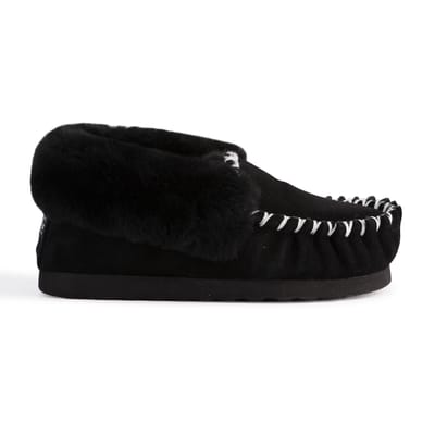 Aus Wooli "Waterloo" Australia Hand Stitched Womens Sheepskin Moccasin, Zwart