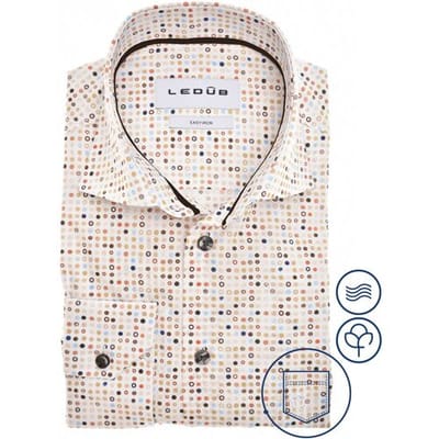 Ledûb Overhemd Allover Fantasy Dots Pattern Easy-Iron Zand-Donker Bruin / male