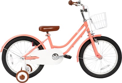 Kinderfiets – Voor beginners / kinderen – Met mand, spatborden, volledige kettingkoffer en zijwieltjes – Roze, 46 cm