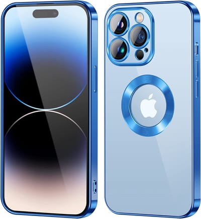 Hoesje Geschikt voor iPhone 14 Pro Magsafe hoes backcover – Lens beschermer – Transparant / Blauw
