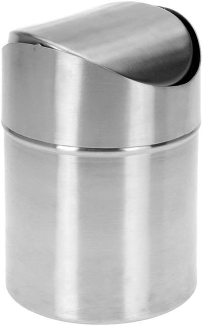 Tafel afvalbakje - Klein prullenbakje - Tafelafval verwerken - Kanteldeksel mechanisme - 1.5 liter capaciteit - Zilver