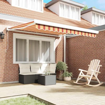 vidaXL - Uitschuifbare - luifel - Geel - en - Oranje - 300 - x - 250 - cm - Stof - en - Metaal