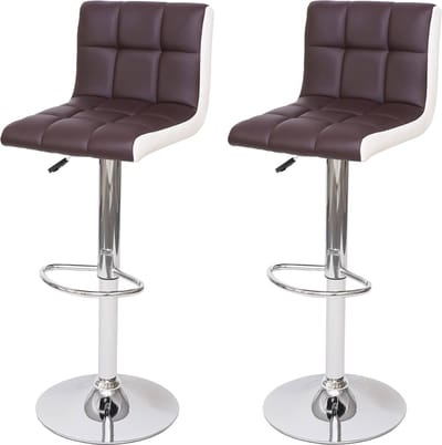 Set van 2 barkrukken MCW-G87, barkruk barstoel, in hoogte verstelbaar ~ kunstleer bruin-wit, voet chroom