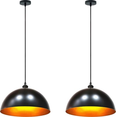 Trango Set van 2 9001B*2 Retro Hanglamp Industriële Vintage *VINTOS* Ø 360mm Hanglamp met 1x E27 Fitting Elk - Retro Hanglamp, Plafondlamp, Lampenkap in Zwart-Goud, Kroonluchter