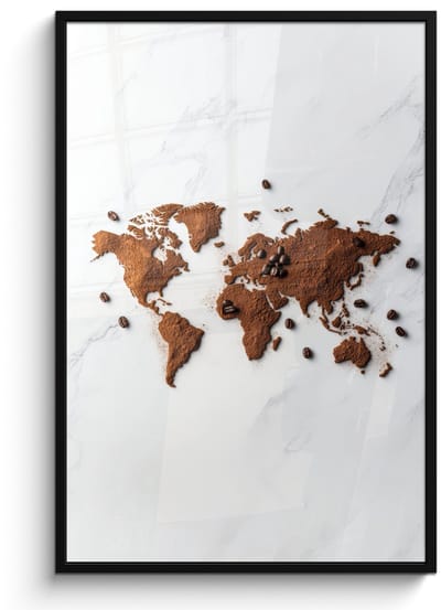 Poster in lijst - Fotolijst 80x120 cm - Posters - Wereldkaart - Koffie - Marmer - Posterlijst zwart - Decoratie - Wanddecoratie woonkamer - Muurdecoratie slaapkamer