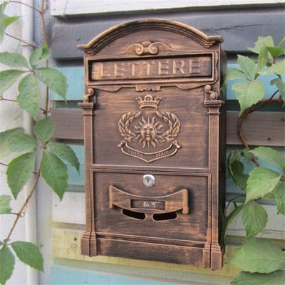 Brievenbus - Postkast Wandmontage - Veilig Post Opslaan - Afsluitbaar - 41x26x9cm - Antiek Koper